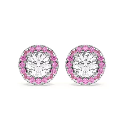 Eva Classic Pink Sapphire Halo Earrings