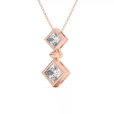 Duo Princess Lab Diamond Bezel Pendant