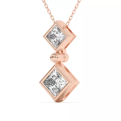Duo Princess Lab Diamond Bezel Pendant