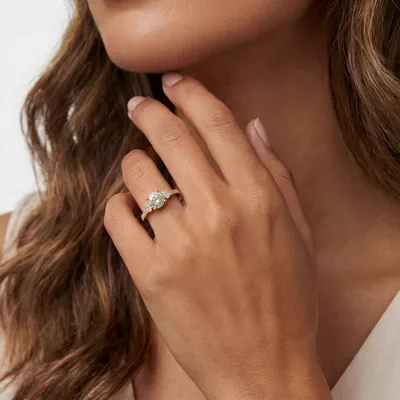 Tria Pavé Oval Lab Accent Three-Stone Ring