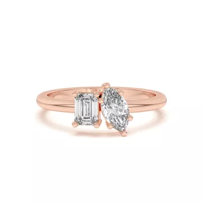 Toi et Moi Emerald and Marquise Lab Ring (1.00 cttw)