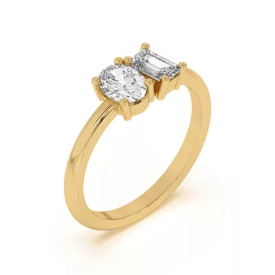 Toi et Moi Oval and Emerald Lab Ring (1.00 ct. tw.)
