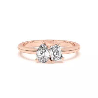 Toi et Moi Pear and Emerald Lab Ring (1.00 cttw)