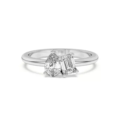 Toi et Moi Pear and Emerald Lab Ring (1.00 cttw)