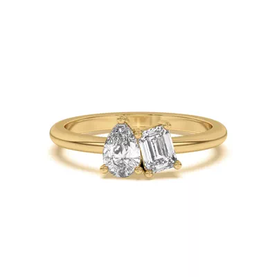 Toi et Moi Pear and Emerald Lab Ring (1.00 cttw)