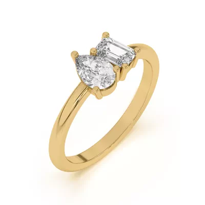 Toi et Moi Pear and Emerald Lab Ring (1.00 cttw)