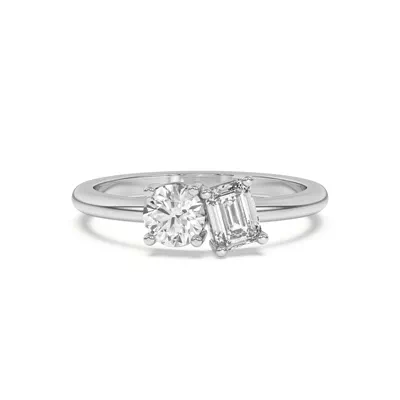 Toi et Moi Round and Emerald Lab Ring (1.00 cttw)