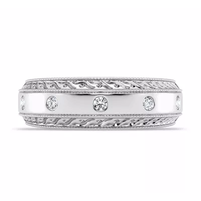 Engraved Lab Diamond Milgrain Band (7.5mm)
