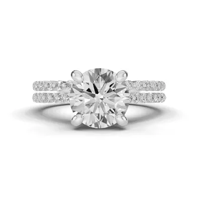 Signature Hearts & Arrows Shared Prong Hidden Halo Cathedral Lab Engagement Ring (.35ct. tw.)