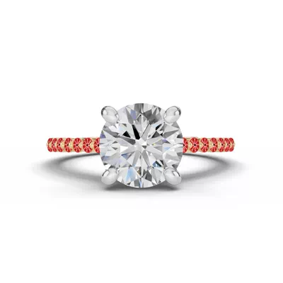 Signature Hearts & Arrows Shared Prong Hidden Halo Cathedral Lab Engagement Ring (.35ct. tw.)