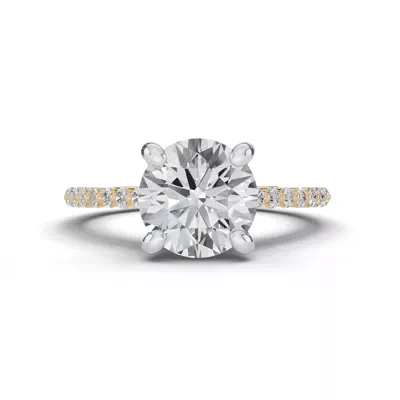 Signature Hearts & Arrows Shared Prong Hidden Halo Cathedral Lab Engagement Ring (.35ct. tw.)