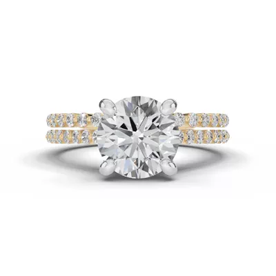 Signature Hearts & Arrows Shared Prong Hidden Halo Cathedral Lab Engagement Ring (.35ct. tw.)