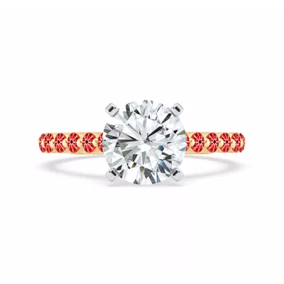 Signature Hearts & Arrows Shared Prong Hidden Halo Cathedral Lab Engagement Ring (.60ct. tw.)