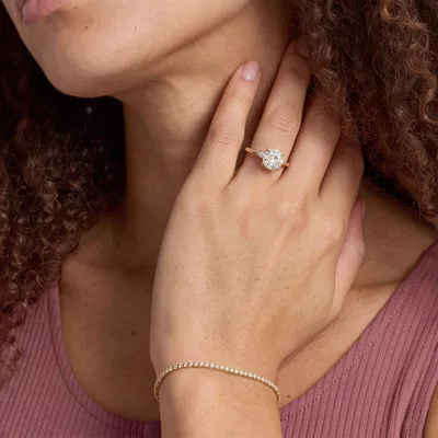 Madison Three-Stone Lab Pear Engagement Ring (.10 ct. tw.)