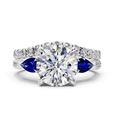Capri Sapphire Three-Stone Lab Pavé Pear Engagement Ring (0.65 ct. tw.)