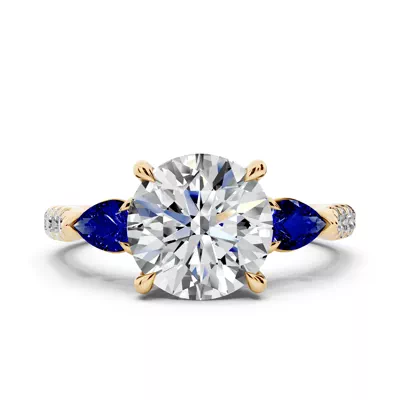 Capri Sapphire Three-Stone Lab Pavé Pear Engagement Ring (0.65 ct. tw.)