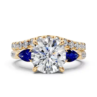 Capri Sapphire Three-Stone Lab Pavé Pear Engagement Ring (0.65 ct. tw.)
