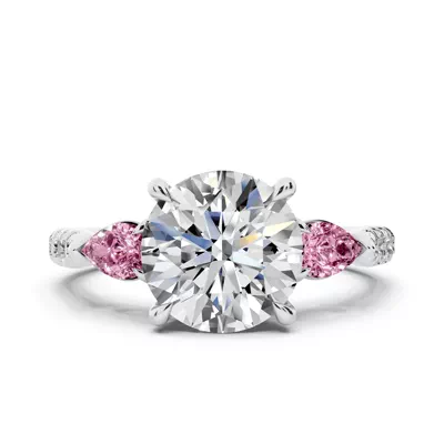 Capri Pink Sapphire Three-Stone Lab Pavé Pear Engagement Ring (0.65 ct. tw.)
