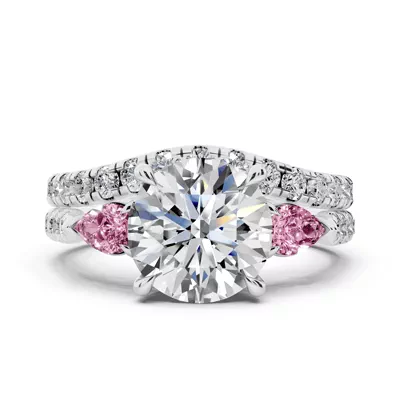 Capri Pink Sapphire Three-Stone Lab Pavé Pear Engagement Ring (0.65 ct. tw.)