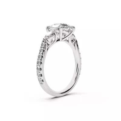 Capri Pink Sapphire Three-Stone Lab Pavé Pear Engagement Ring (0.65 ct. tw.)