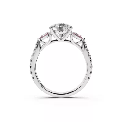 Capri Pink Sapphire Three-Stone Lab Pavé Pear Engagement Ring (0.65 ct. tw.)