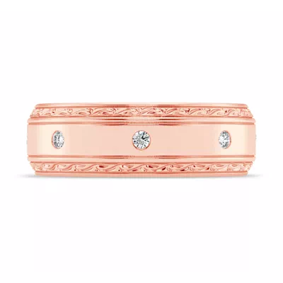 Engraved Diamond Beveled Eternity Band (8mm)