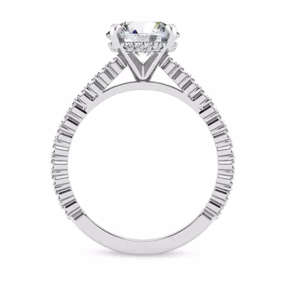 Signature Hearts & Arrows Shared Prong Hidden Halo Cathedral Engagement Ring (.35ct. tw.)