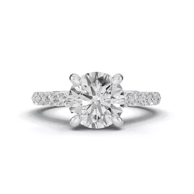 Signature Hearts & Arrows Shared Prong Hidden Halo Cathedral Engagement Ring (.60ct. tw.)