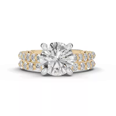 Signature Hearts & Arrows Shared Prong Hidden Halo Cathedral Engagement Ring (.60ct. tw.)