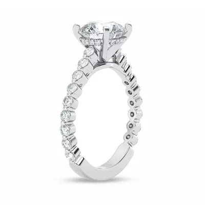 Signature Hearts & Arrows Shared Prong Hidden Halo Cathedral Engagement Ring (.60ct. tw.)
