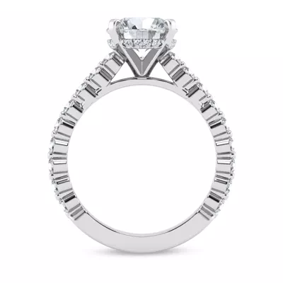 Signature Hearts & Arrows Shared Prong Hidden Halo Cathedral Engagement Ring (.60ct. tw.)
