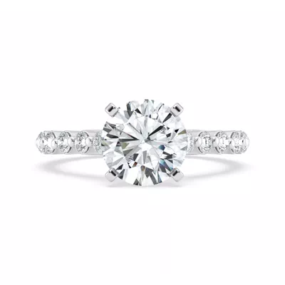 Signature Hearts & Arrows Shared Prong Hidden Halo Cathedral Engagement Ring (.80ct. tw.)