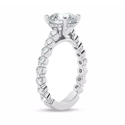 Signature Hearts & Arrows Shared Prong Hidden Halo Cathedral Engagement Ring (.80ct. tw.)