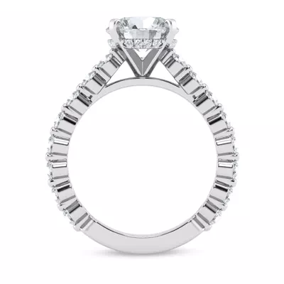 Signature Hearts & Arrows Shared Prong Hidden Halo Cathedral Engagement Ring (.80ct. tw.)