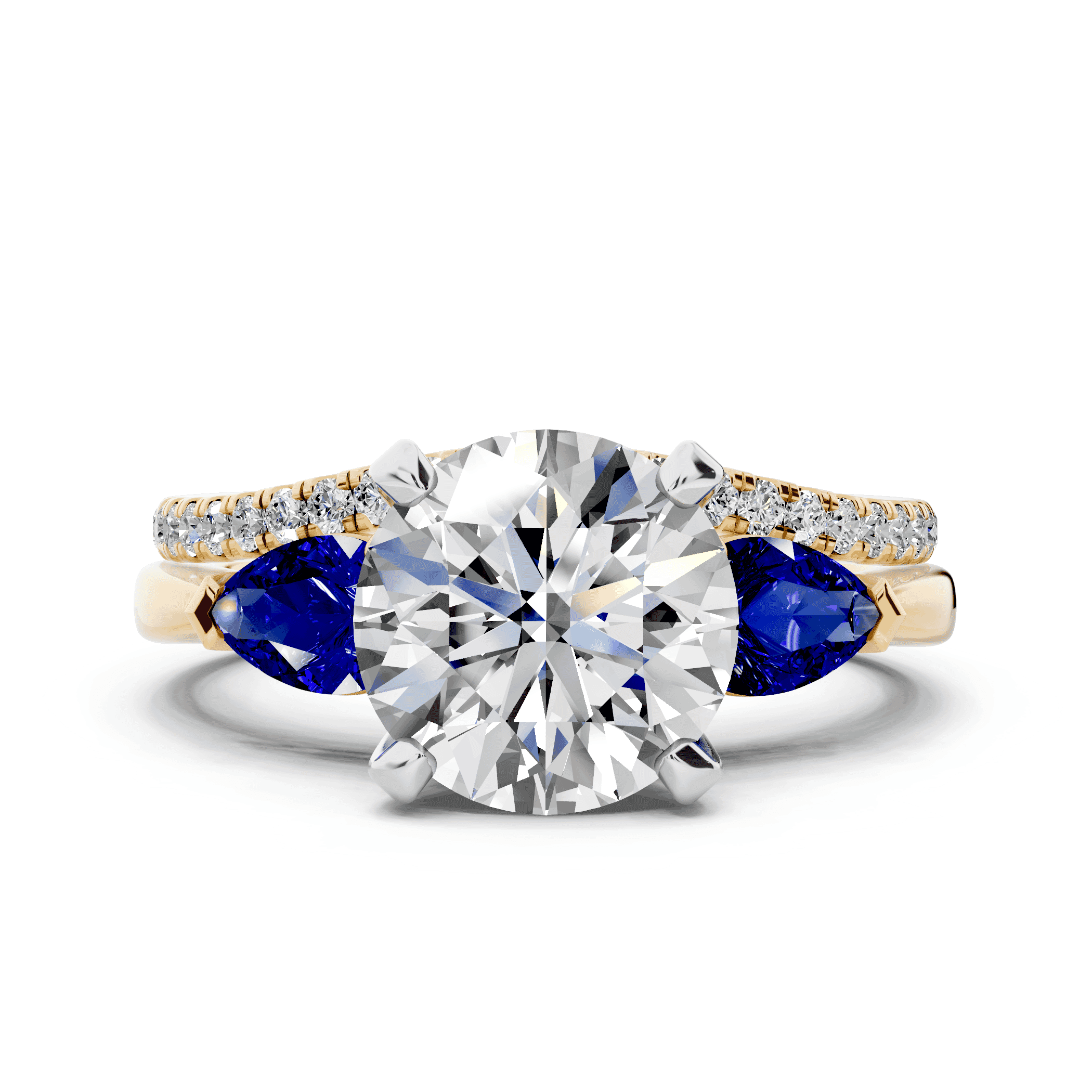 Madison Sapphire Three-Stone Two-Tone Pear Engagement Ring (0.50 ct. tw.)