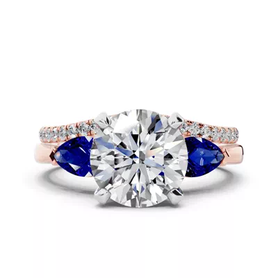 Madison Sapphire Three-Stone Two-Tone Pear Engagement Ring (0.50 ct. tw.)