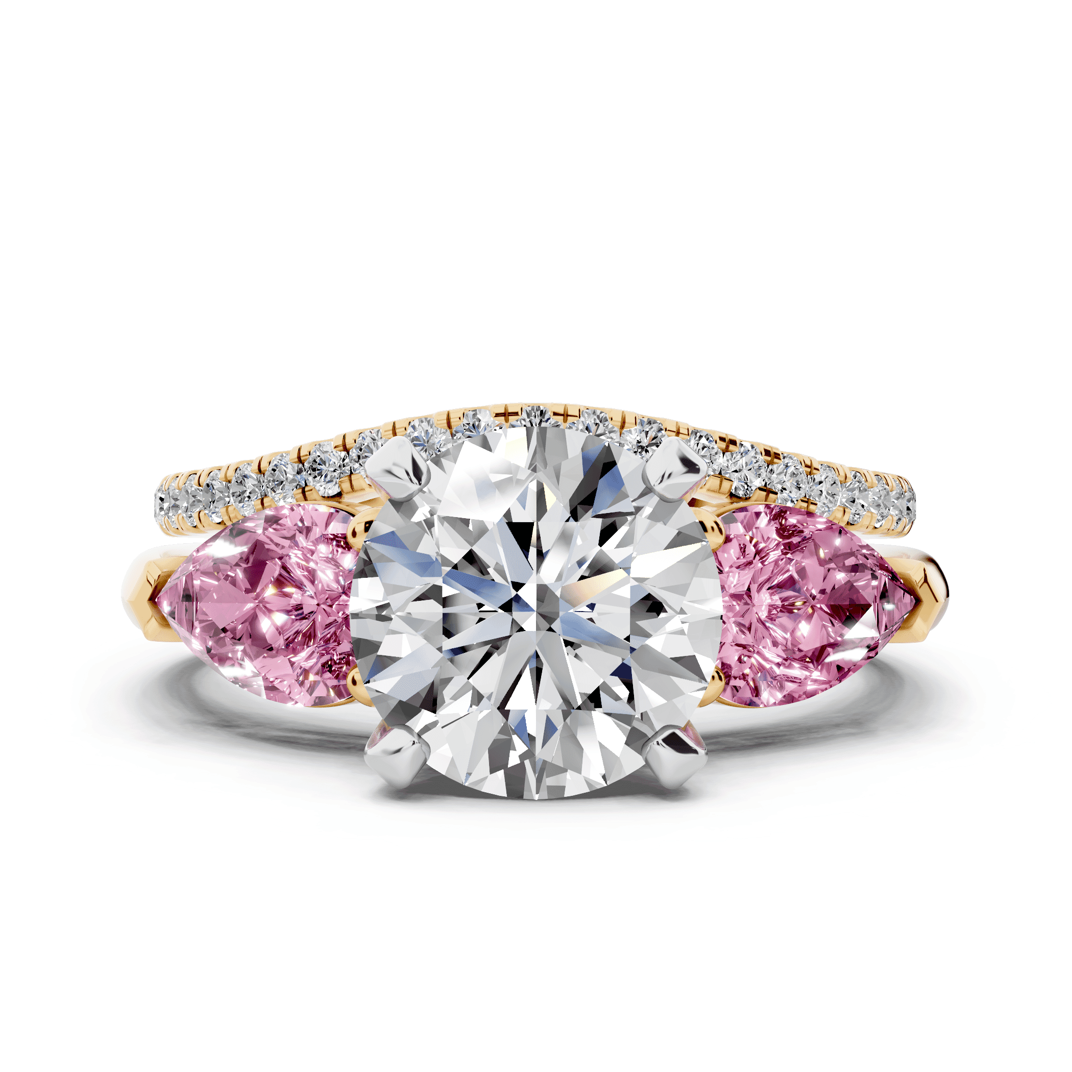 Madison Pink Sapphire Three-Stone Two-Tone Pear Engagement Ring (1 ct. tw.)