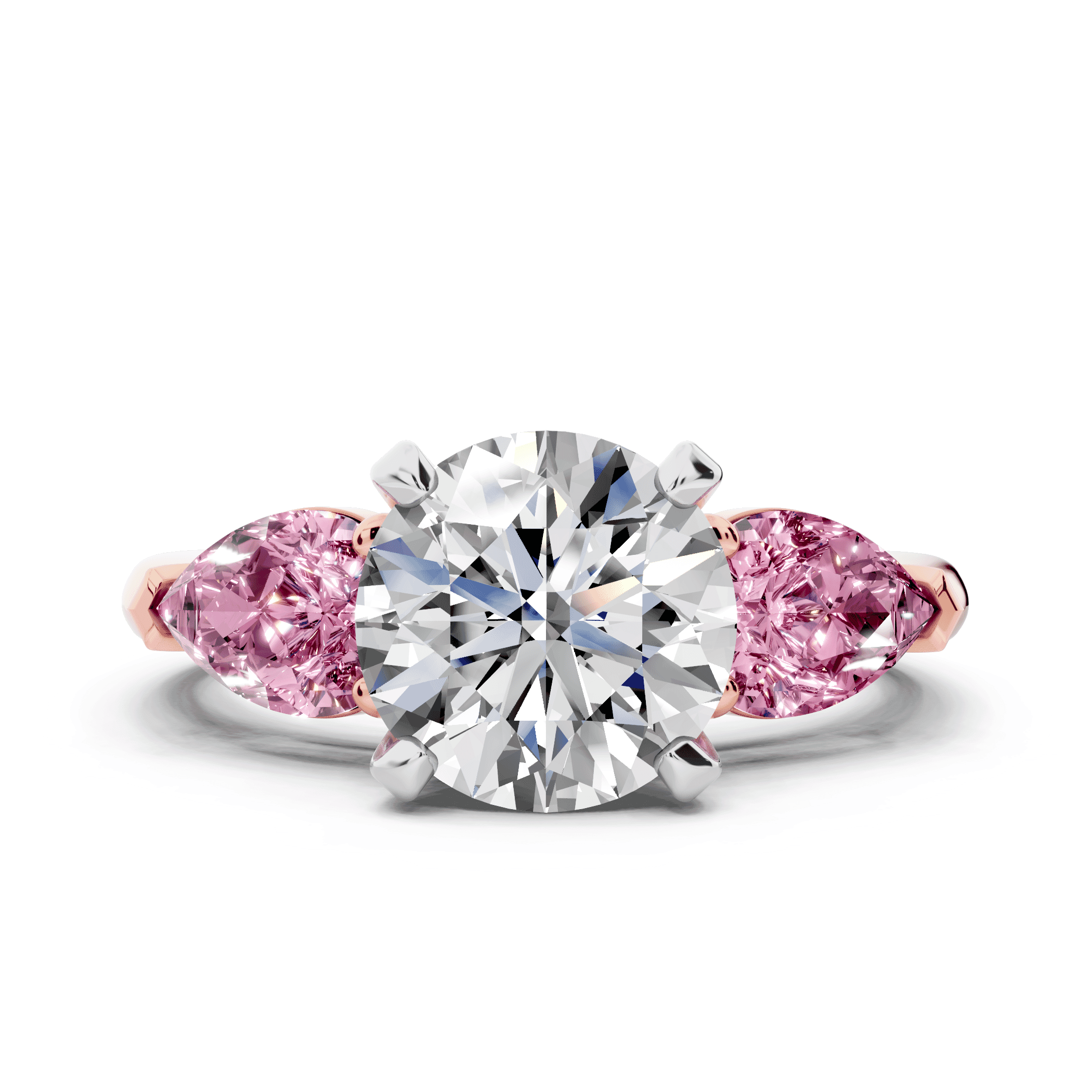Madison Pink Sapphire Three-Stone Two-Tone Pear Engagement Ring (1 ct. tw.)