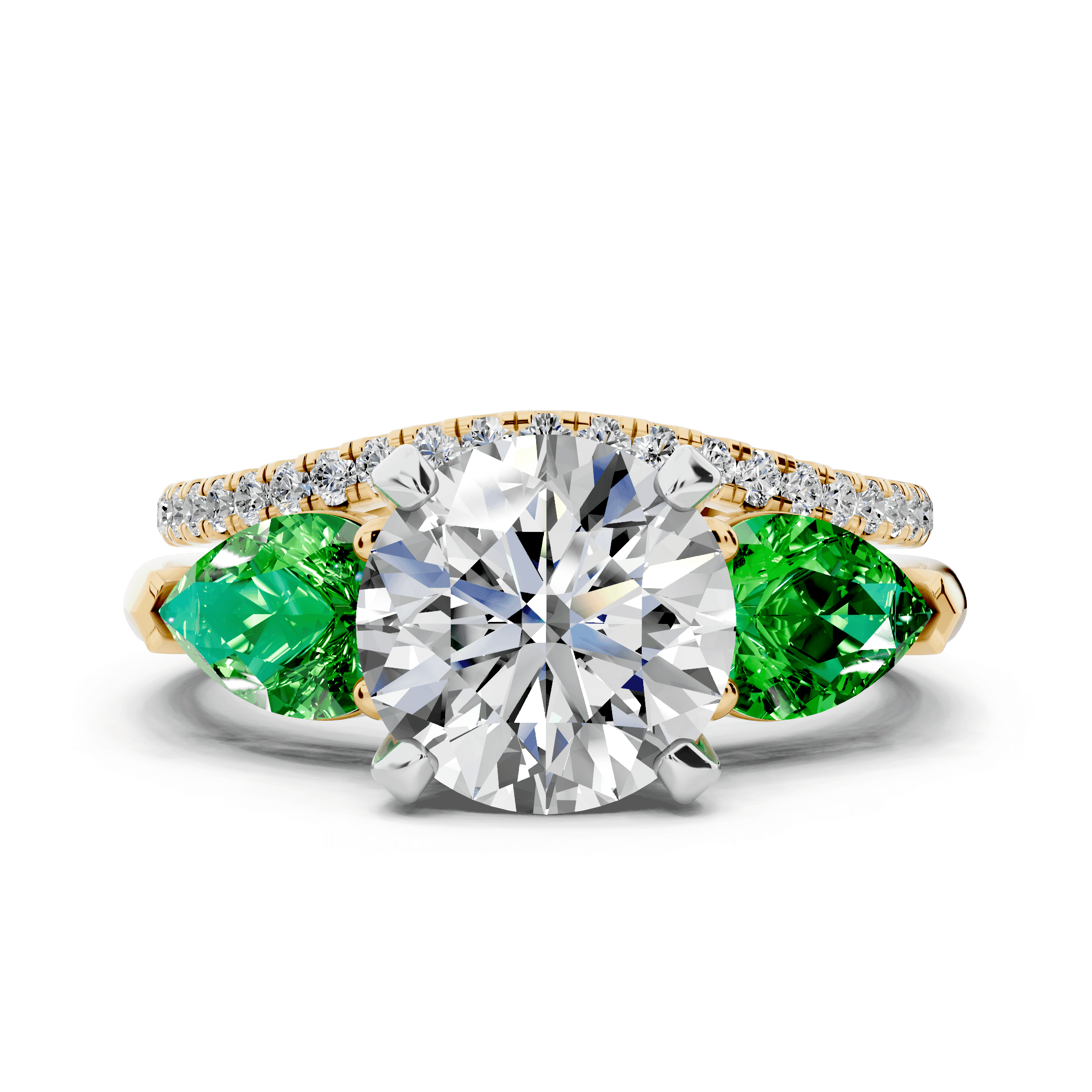 Madison Tsavorite Three-Stone Two-Tone Pear Engagement Ring (1 ct. tw.)