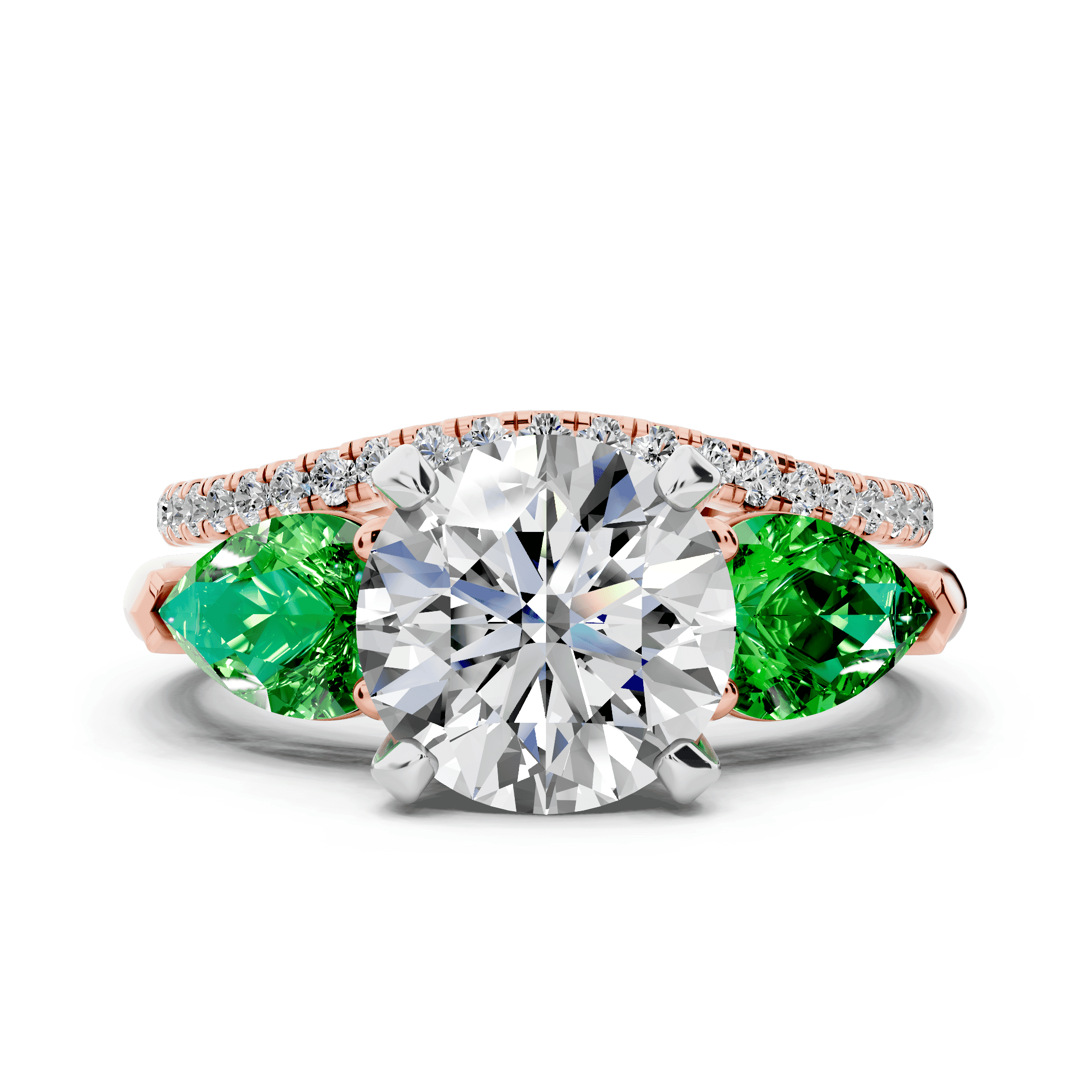 Madison Tsavorite Three-Stone Two-Tone Pear Engagement Ring (1 ct. tw.)