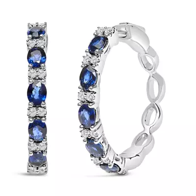 Oval Sapphire And Diamonds Hoops