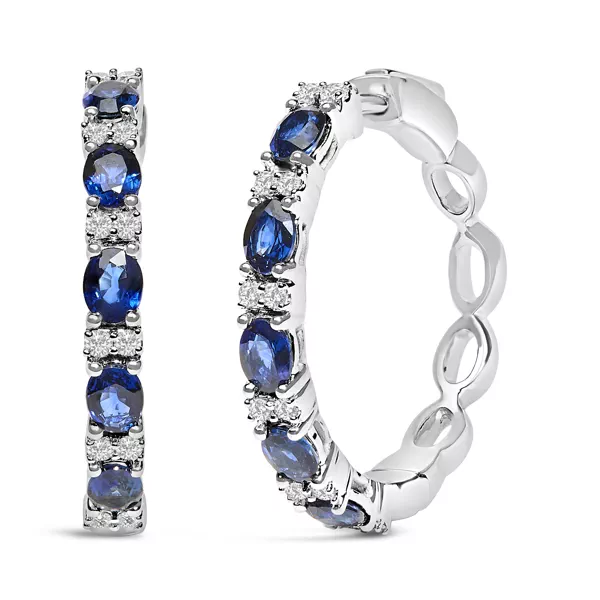 Oval Sapphire And Diamonds Hoops