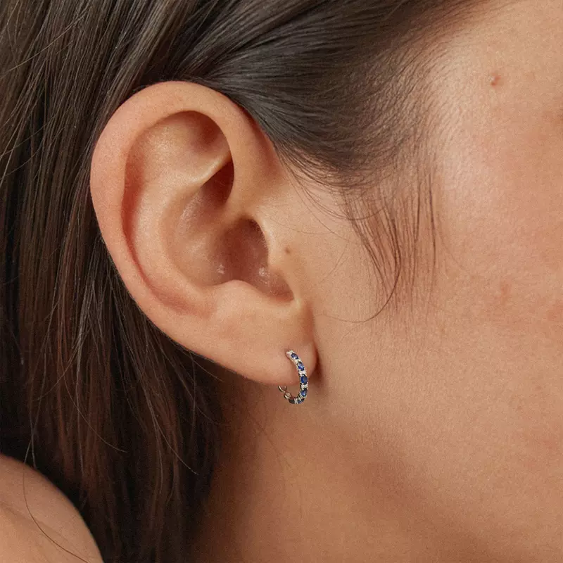 14K White Gold Oval Sapphire And Diamonds Hoops