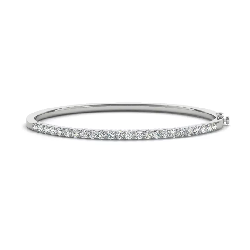 14K White Gold Hinged Diamond Bangle