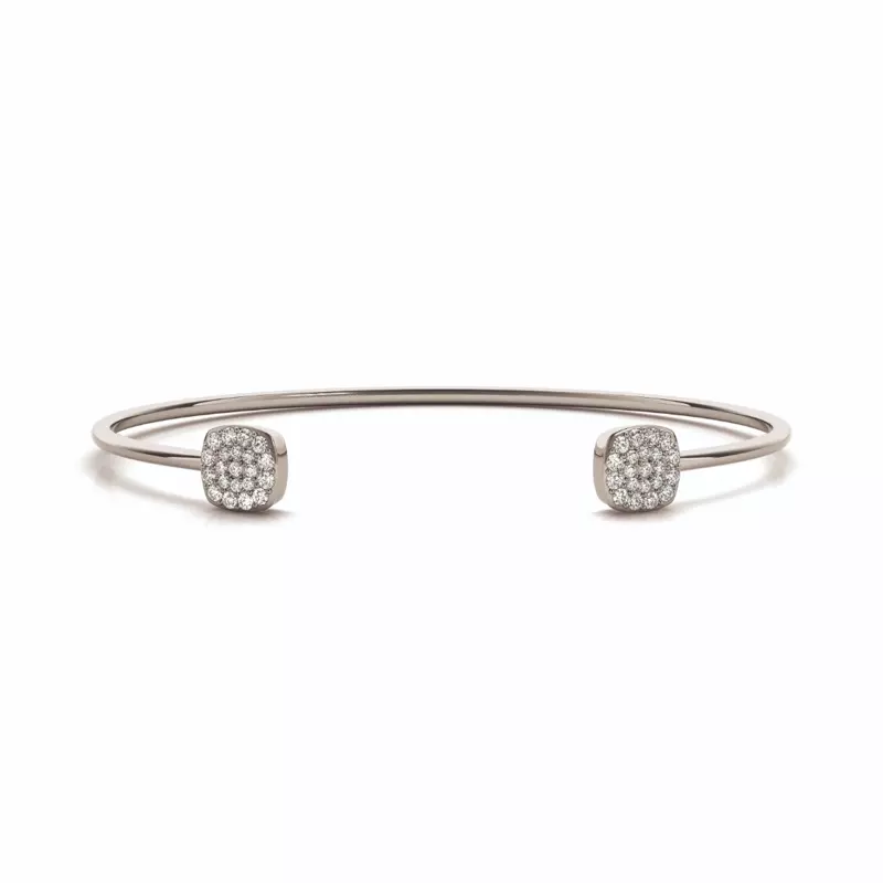 14K White Gold Cluster Pavé Diamond Open Cuff Bracelet