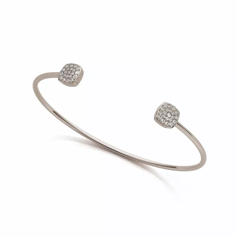 14K White Gold Cluster Pavé Diamond Open Cuff Bracelet