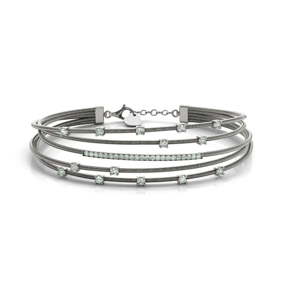 Five-Row Lab Diamond Flex Cuff Bracelet-14K White Gold