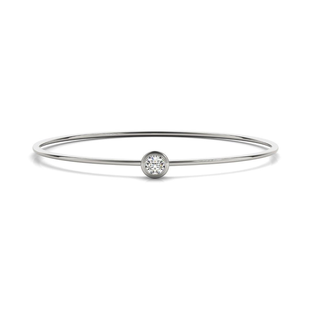 Solitaire Lab Diamond Bezel Set Bangle-14K White Gold
