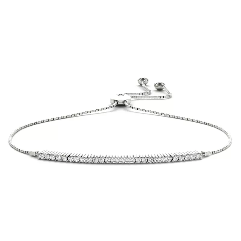 14K White Gold Lab Diamond Bar Bolo Bracelet