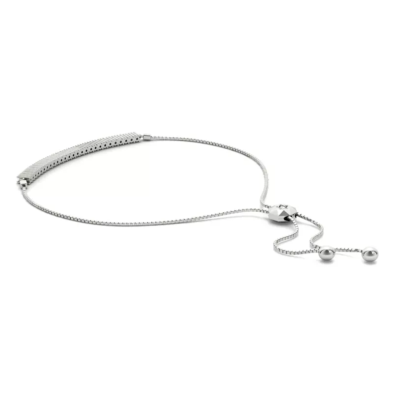 14K White Gold Lab Diamond Bar Bolo Bracelet